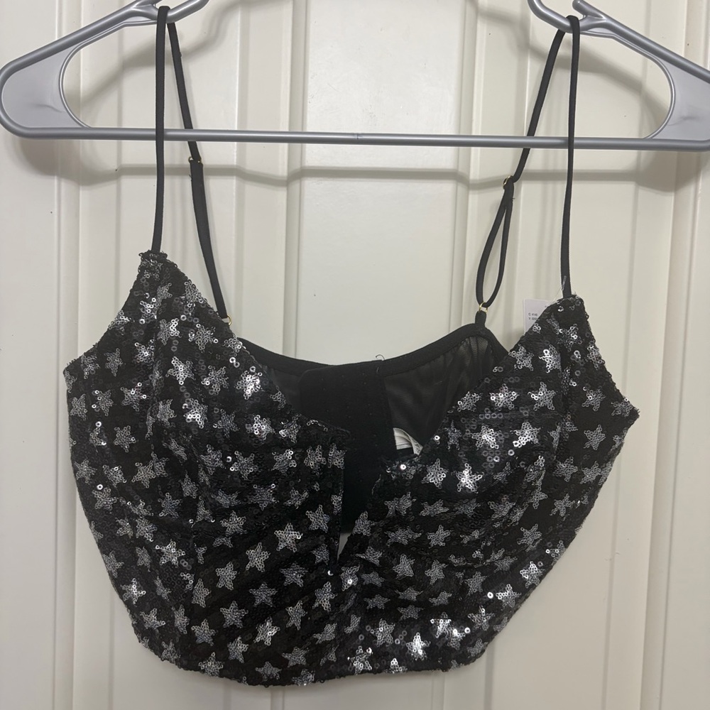 Anthropologie Black Sequin Star Bralette - Picture 4 of 13